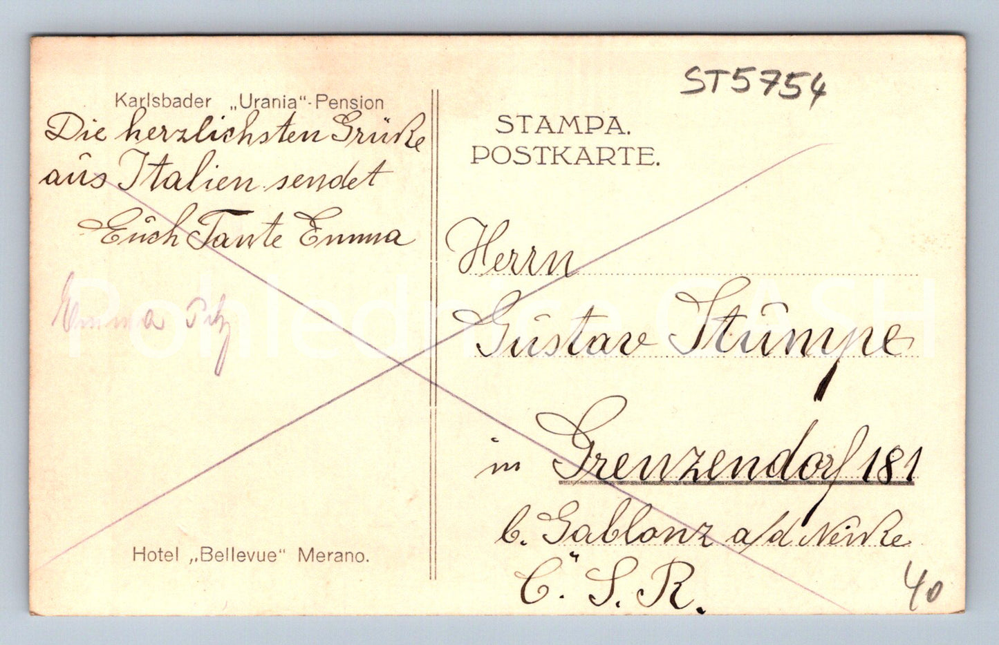 Postcard KARLOVY VARY - PENSION URANIA (ST5754)