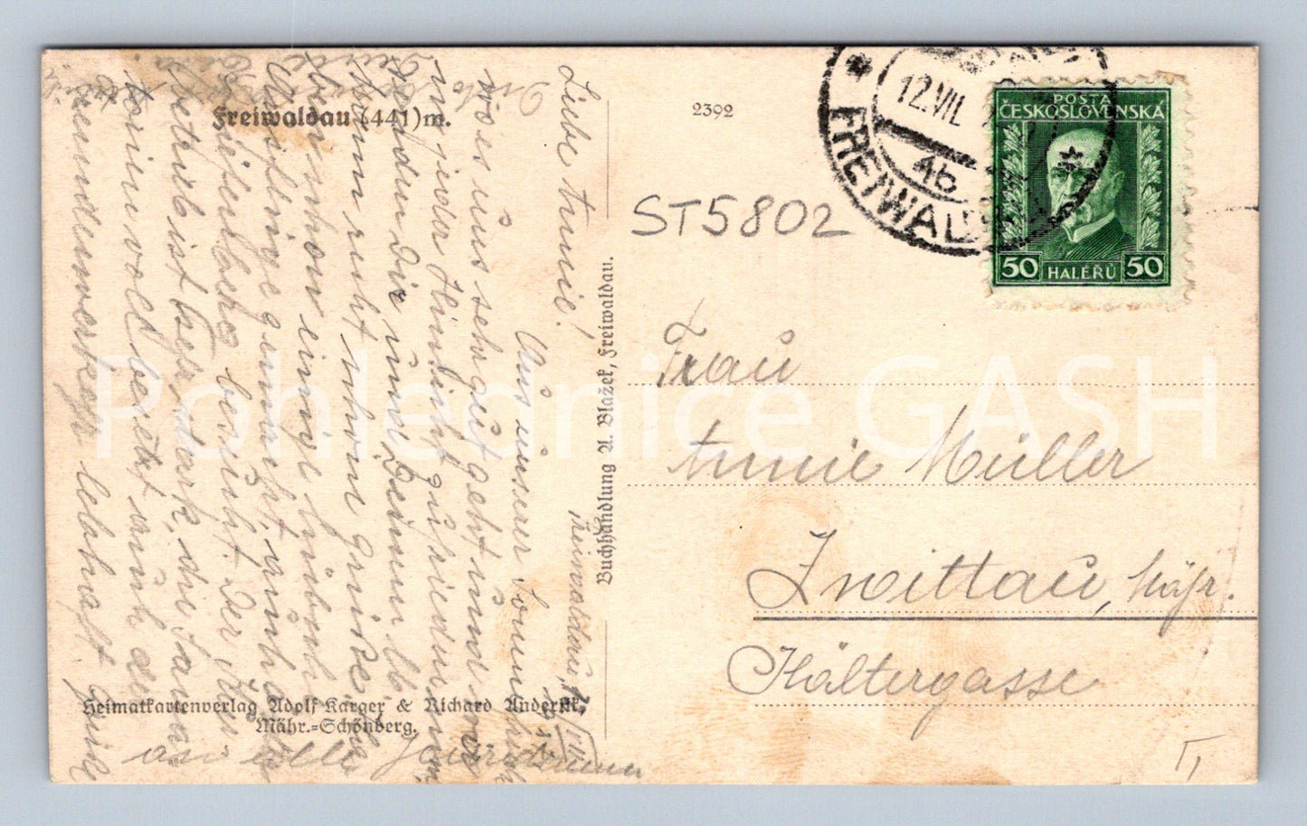 FREIWALDAU Postcard (ST5802)