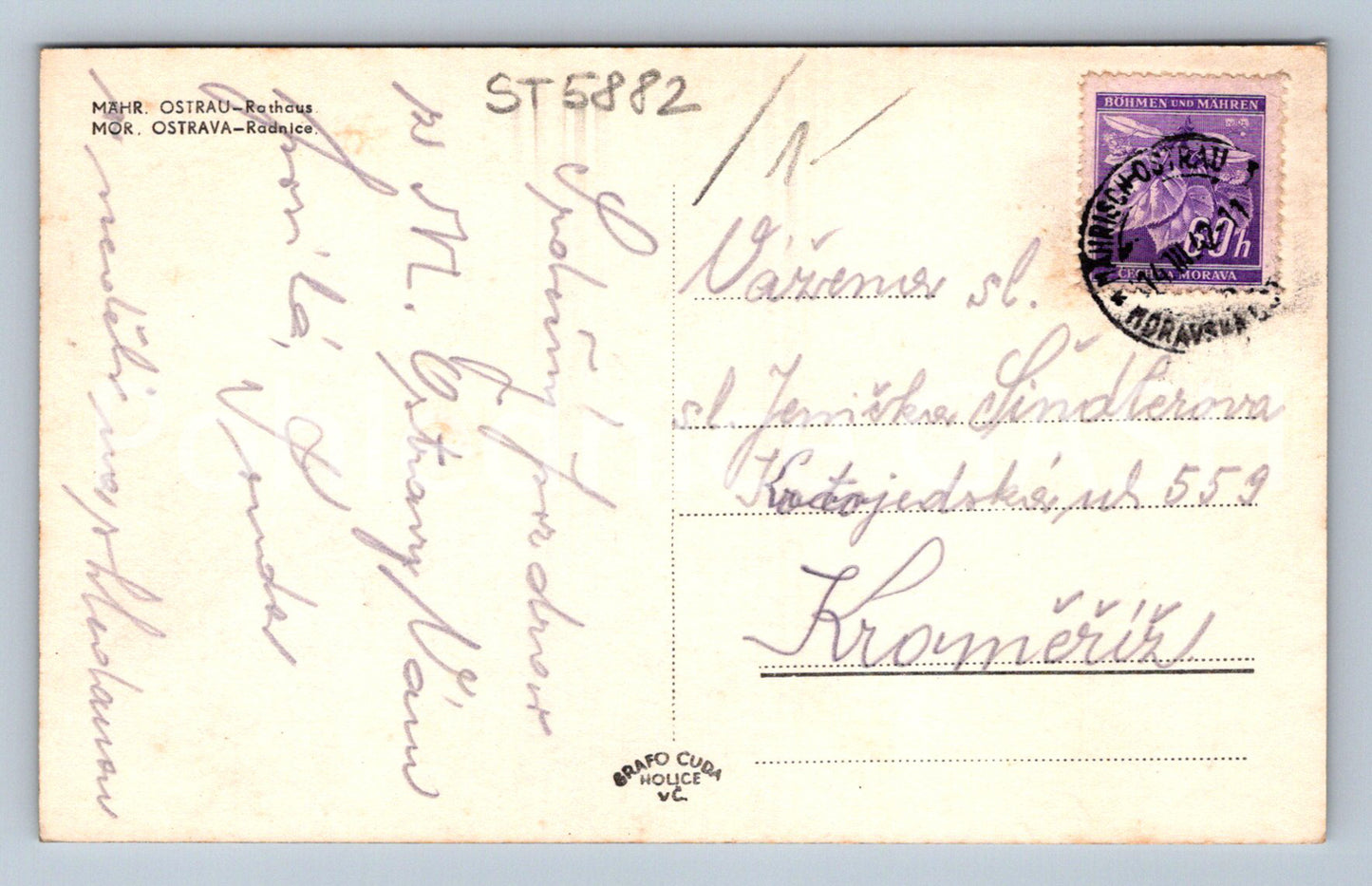 Postcard MORAVSKÁ OSTRAVA - TOWN HALL (ST5882)