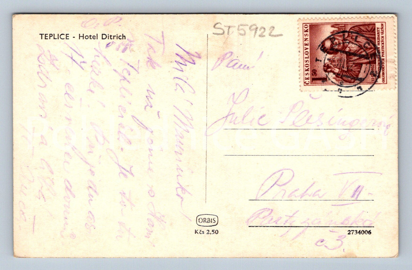 Postcard TEPLICE - HOTEL DITRICH (ST5922)