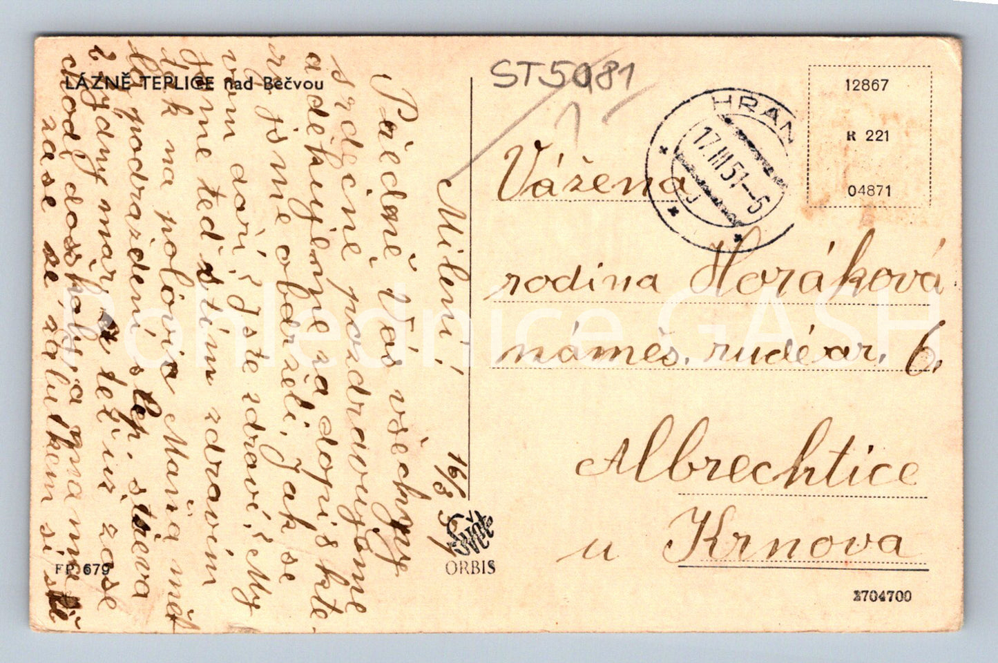 Postcard LÁZNĚ TEPLICE (ST5981)