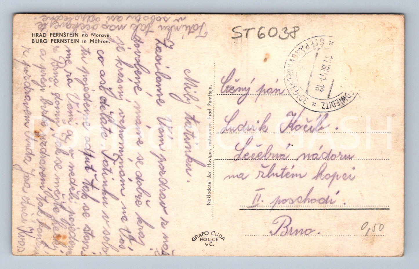 Postcard PERNŠTEJN CASTLE IN MORAVIA (ST6038)