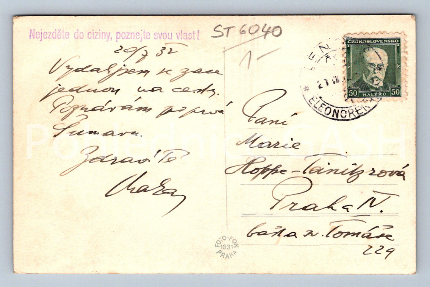 Postcard ŠUMAVA - LENORA'S COTTAGE IN THE BACKGROUND BOUBÍN (ST6040)