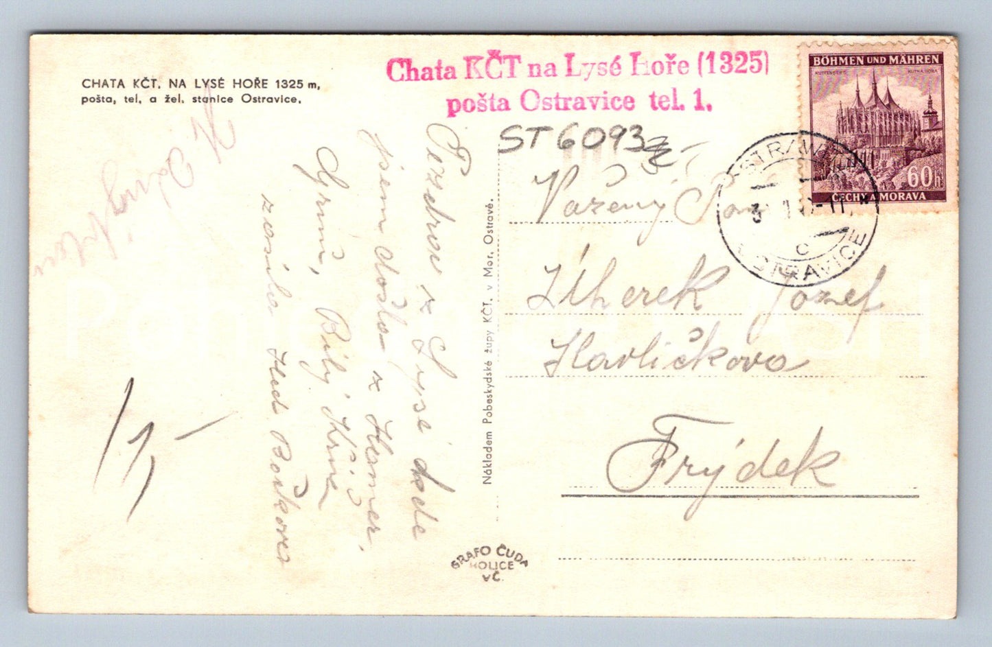 Postcard LYSÁ HORA - CHATA KČT. (ST6093)