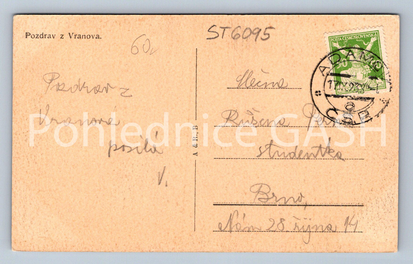 Postcard GREETINGS FROM VRANOV (ST6095)