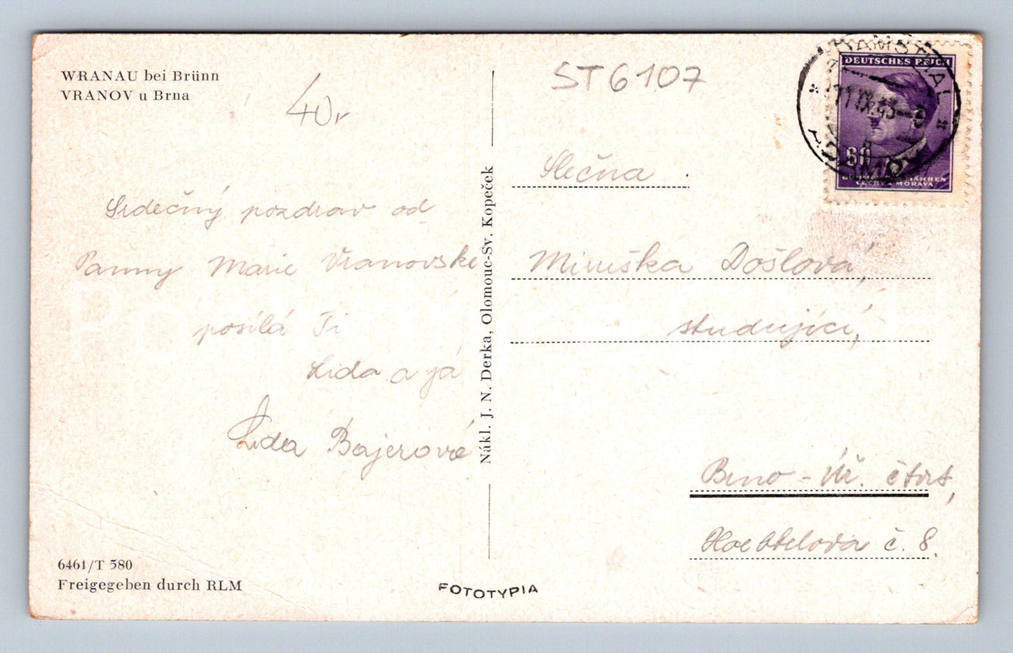 Postcard VRANOV U BRNA (ST6107)