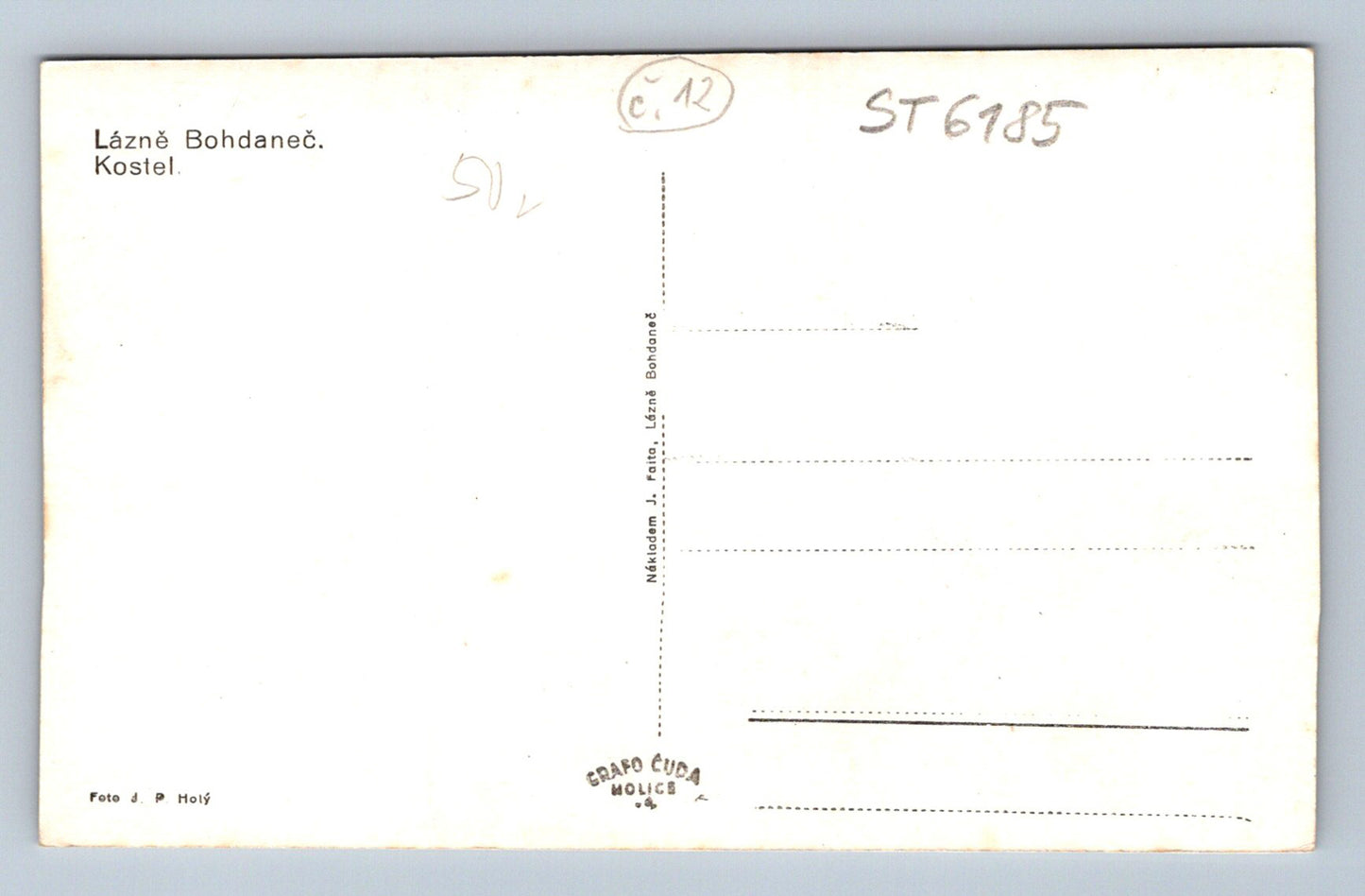 Postcard LÁZNĚ BOHDALEČ (ST6185)