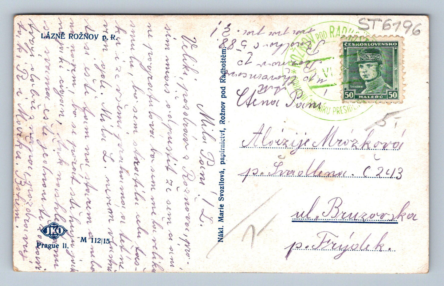 Postcard LÁZNĚ ROŽELOV POD RADOHOŠTĚM (ST6196)