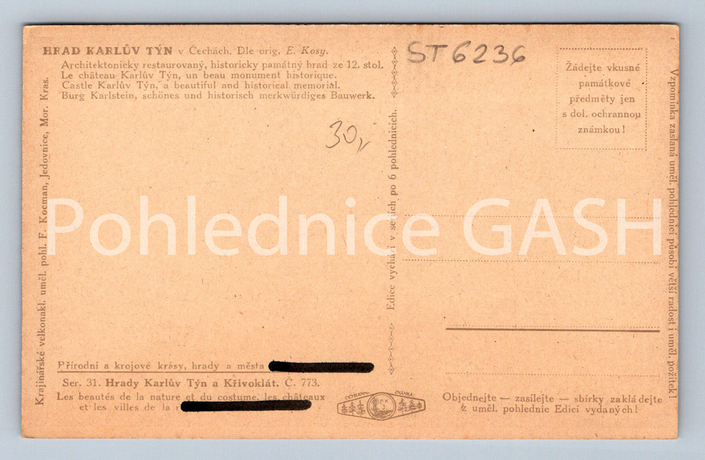 Postcard KARLŮV TYN CASTLE (ST6236)