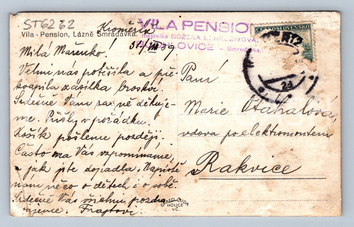 Postcard VILLA - PENSION, SMRAĎAVKA SPA (ST6262)