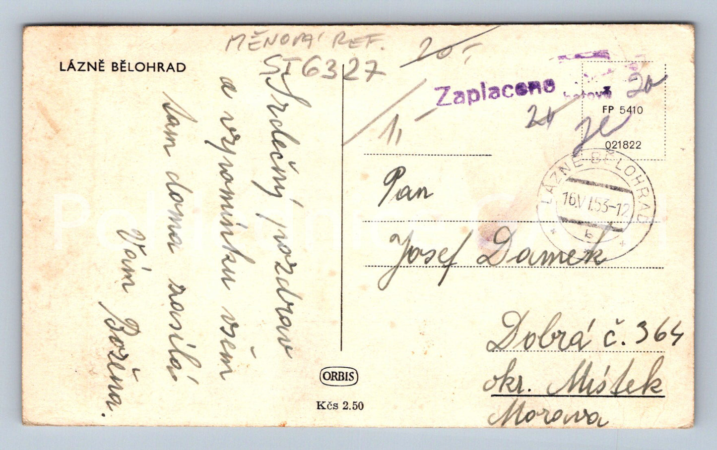 Postcard LÁZNĚ BELOHRAD (ST6327)