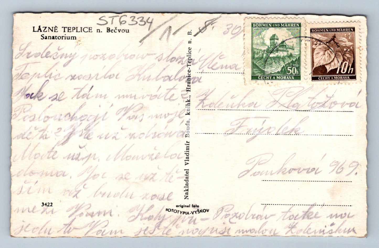 Postcard LÁZNĚ TEPLICE (ST6334)