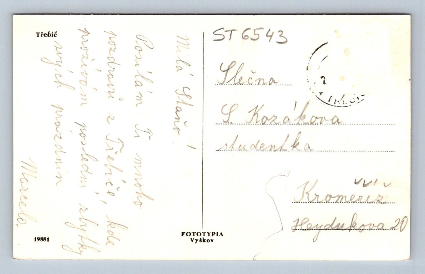 Postcard TŘEBÍČ (ST6543)