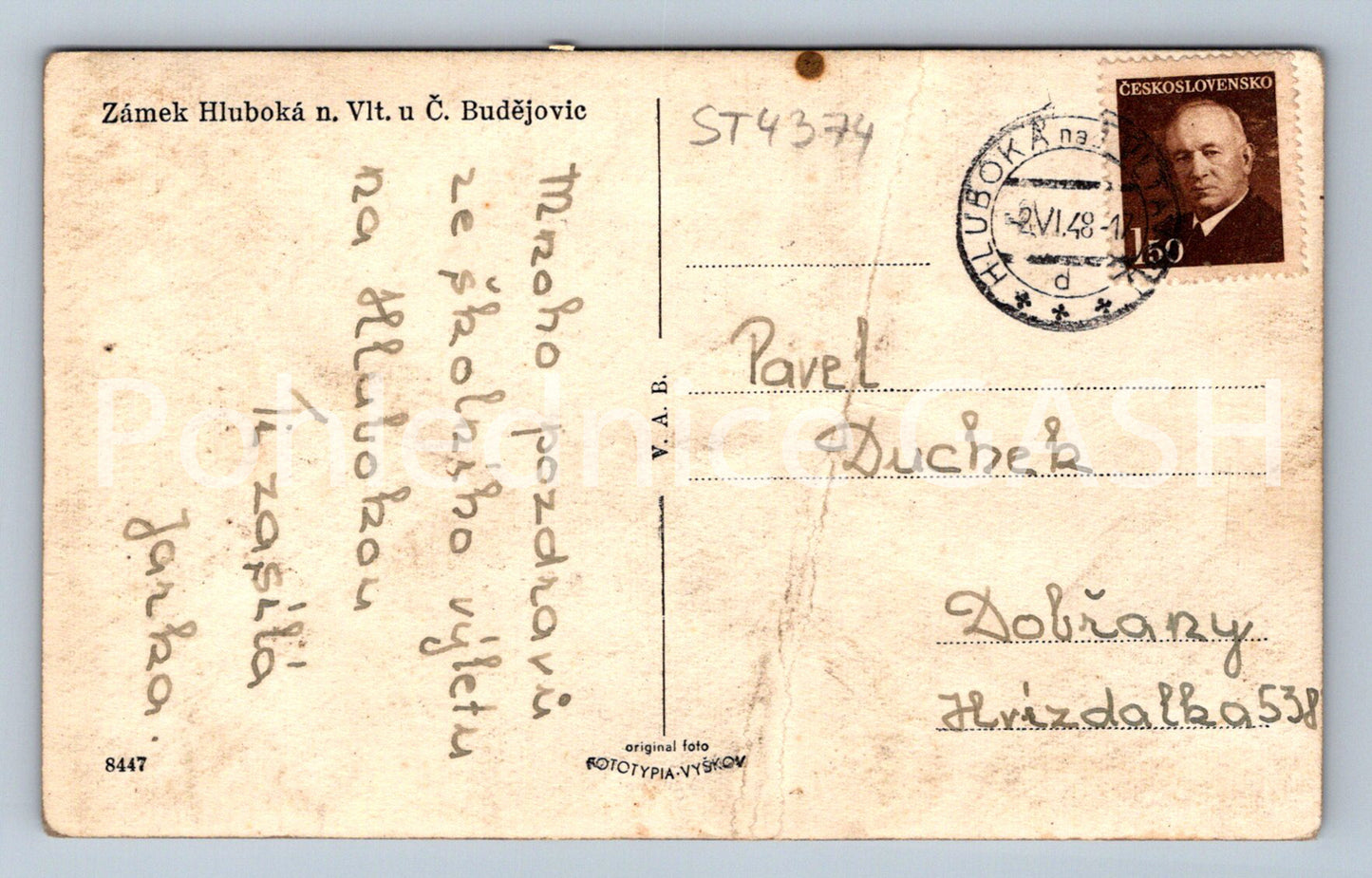 Pohlednice ZÁMEK HLUBOKÁ NAD VLTAVOU U ČESKÝCH BUDĚJOVIC (ST4374)