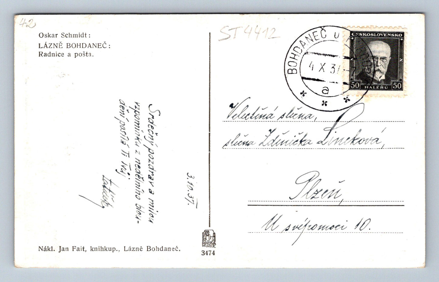 Pohlednice LÁZNĚ BOHDALEČ (ST4412)