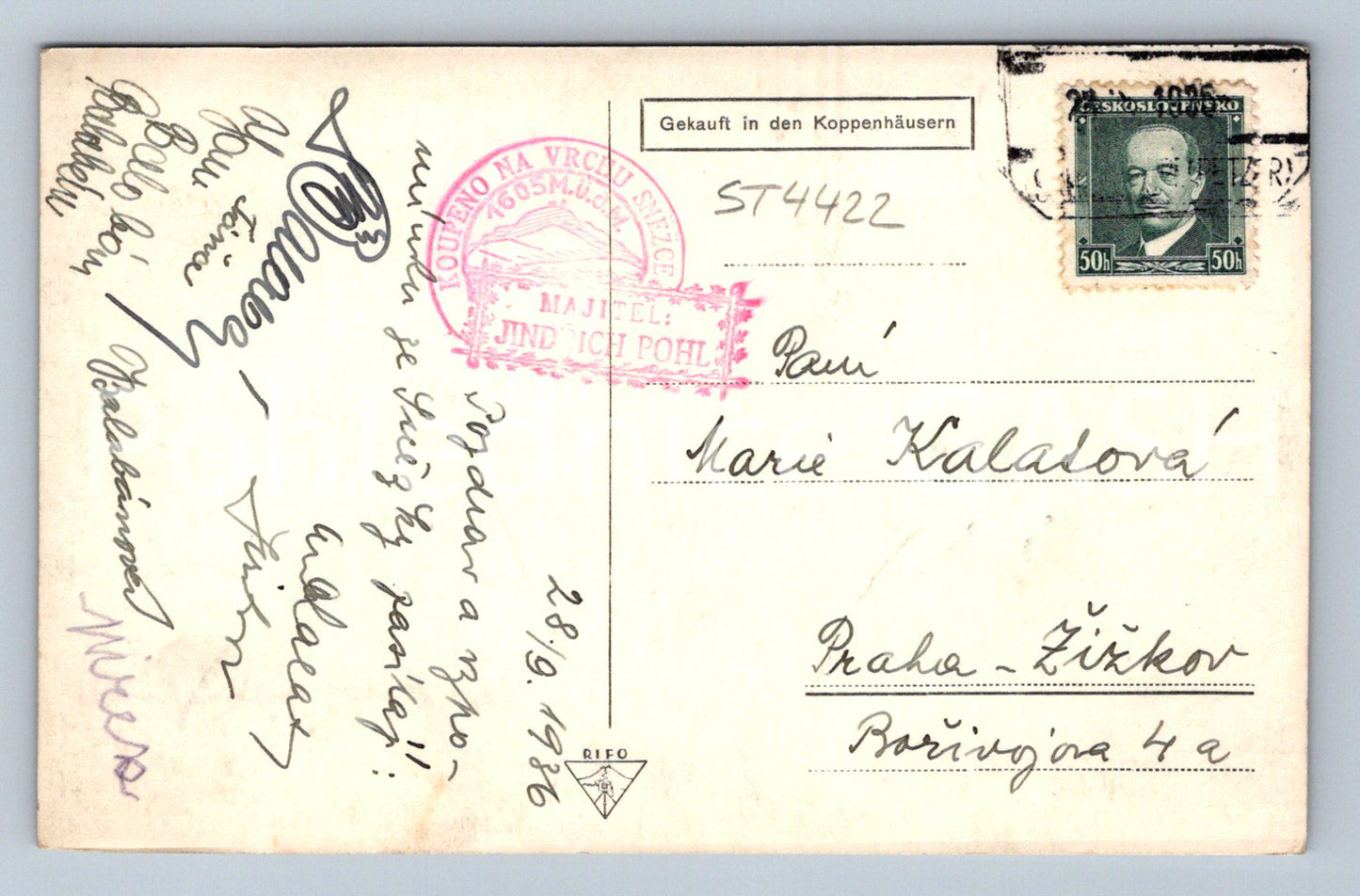 Pohlednice SCHNEEKOPPE 1605 M Ü.D.M. IM RIESENGEBIRGE (ST4422)