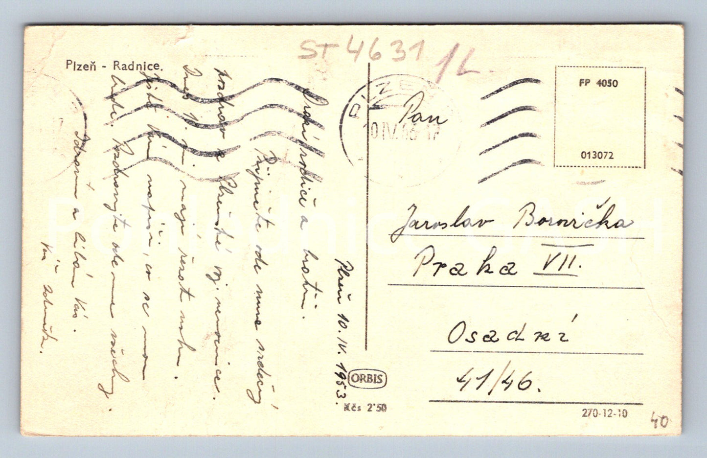 Postcard PILSEN - TOWN HALL (ST4631)