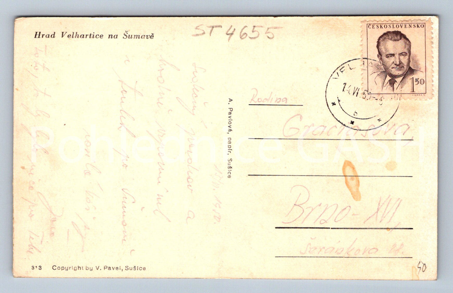 Postcard VELHARTICE CASTLE IN ŠUMAVÁ (ST4655)