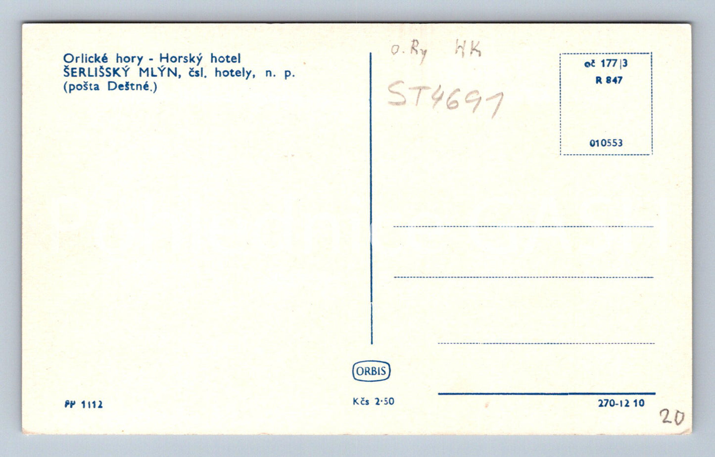 Postcard ORLICKÉ MOUNTAINS - MOUNTAIN HOTEL ŠERLIŠSKÝ MLÝN (ST4691)