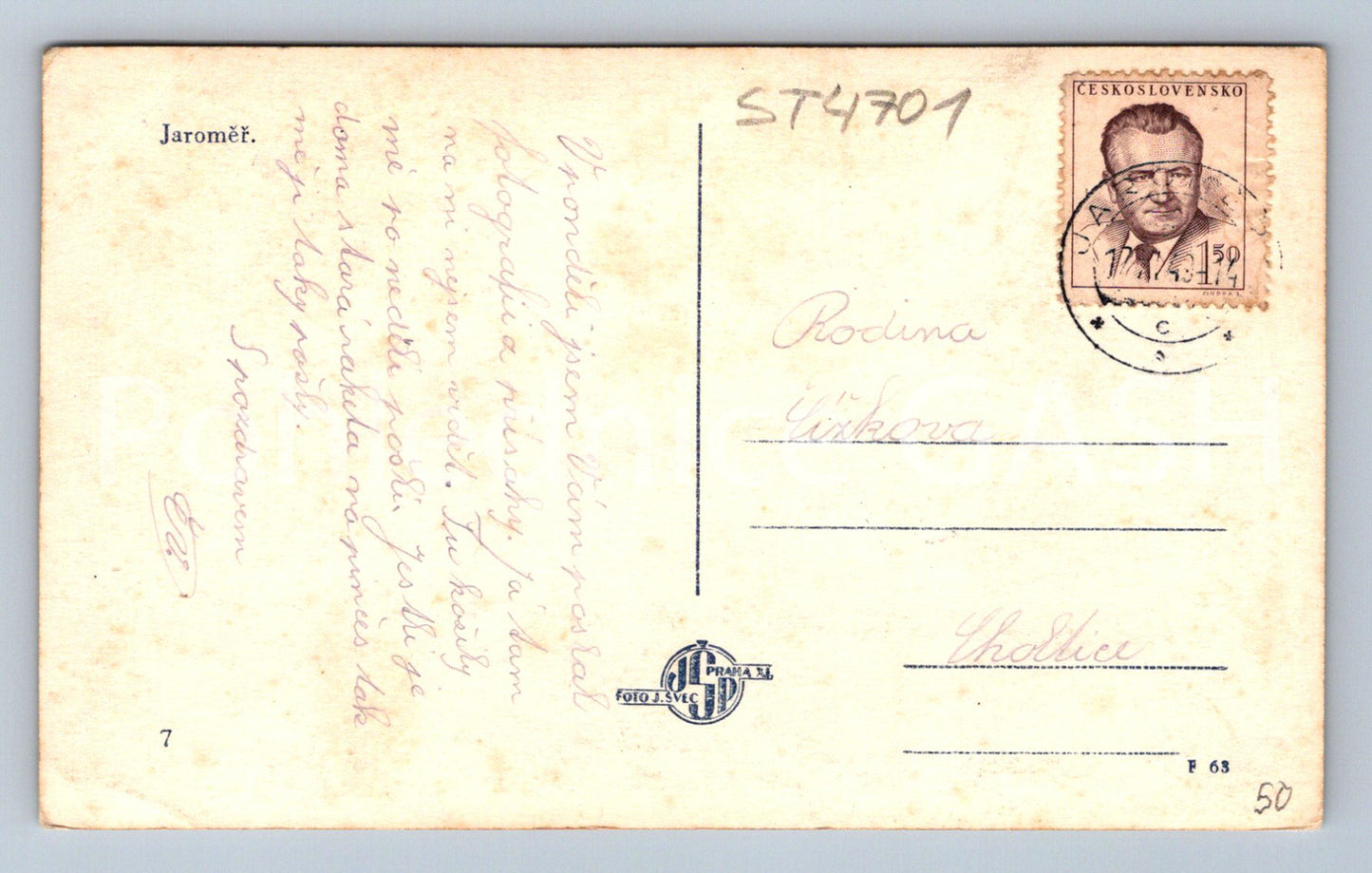 Postcard JAROMĚŘ (ST4701)