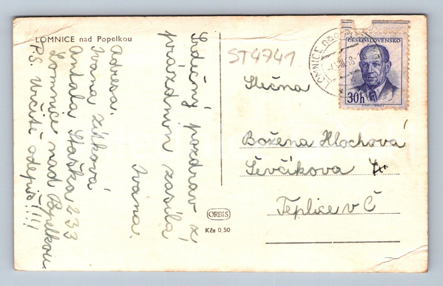 Postcard LOMNICE NAD POPELKOU (ST4741)