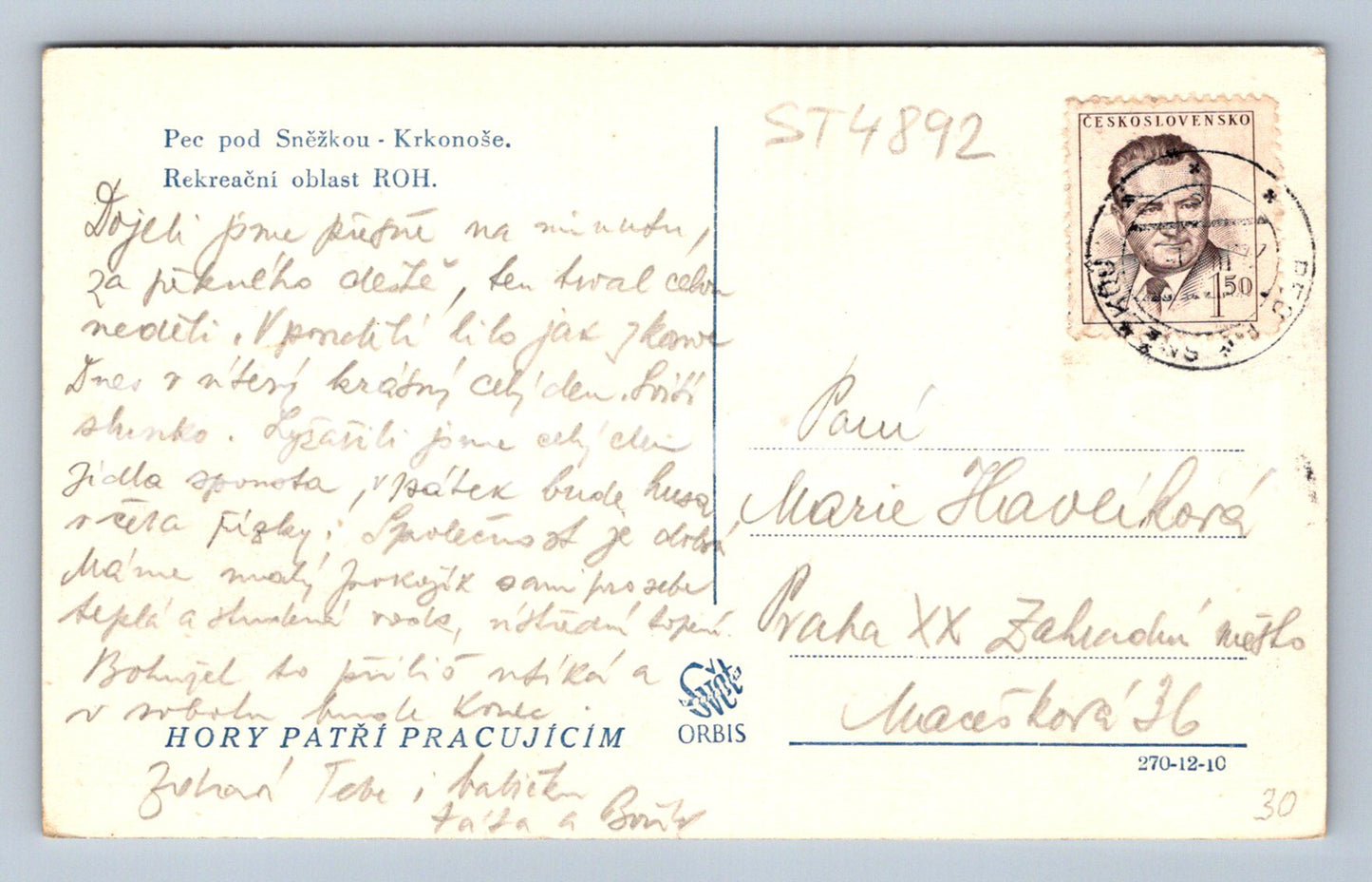 Postcard KRKONOSE (ST4892)