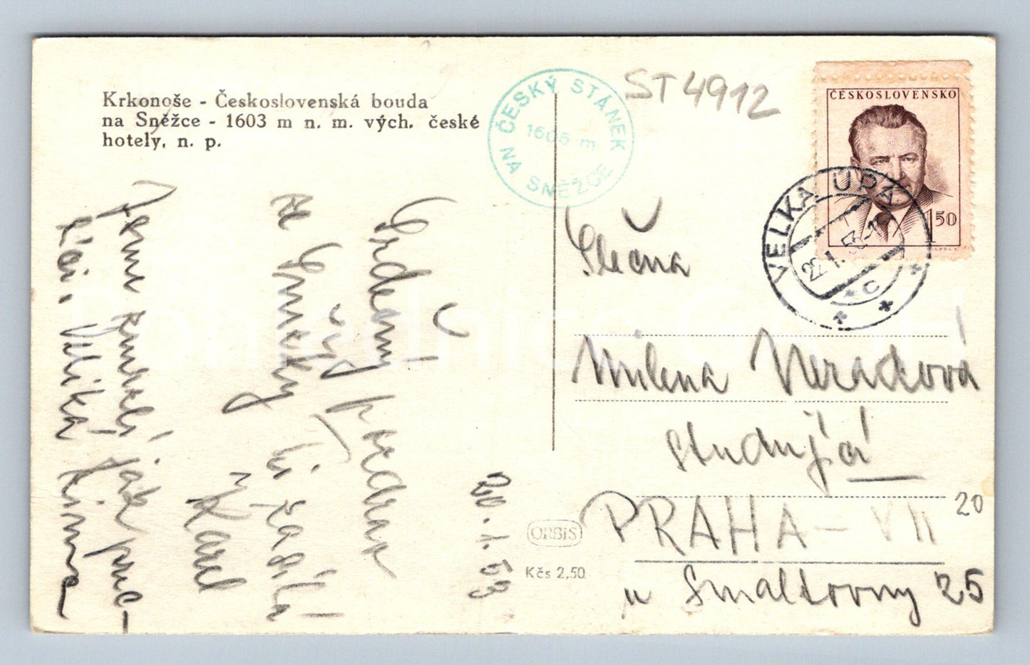Postcard KRKONOSE - CZECHOSLOVAK SHED ON SNĚŽCE (ST4912)