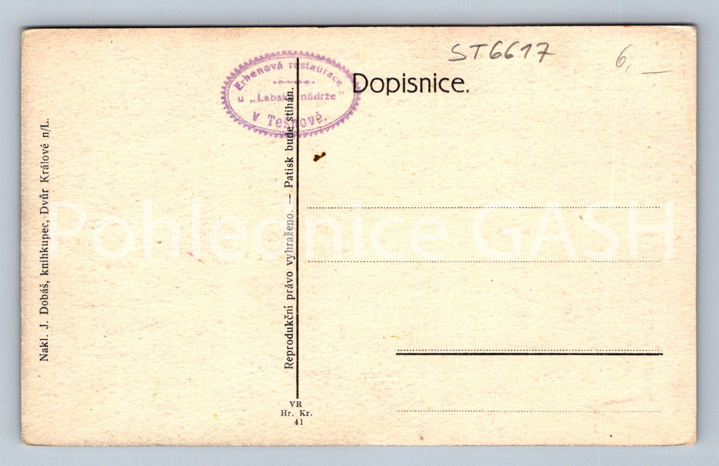 Postcard ELBE RESERVOIR IN TĚŠNOV (ST6617)