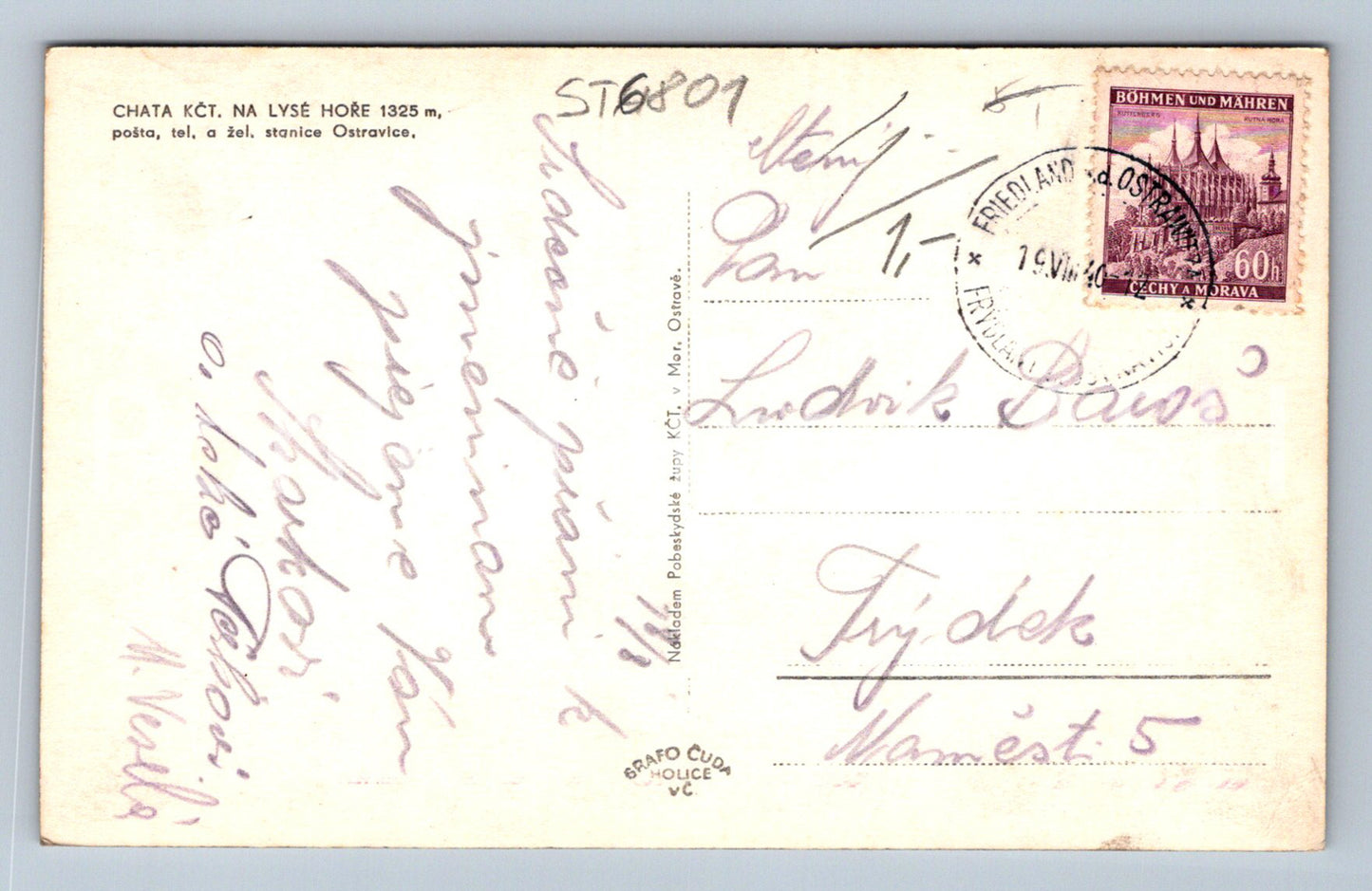 Postcard LYSÁ HORA - COTTAGE (ST6801)