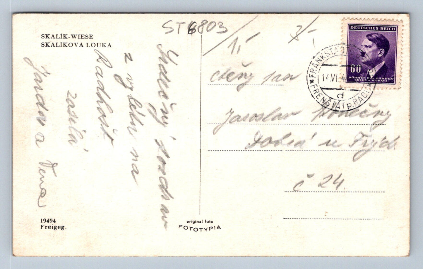 Postcard SKALÍKOVA MEADOW (ST6803)