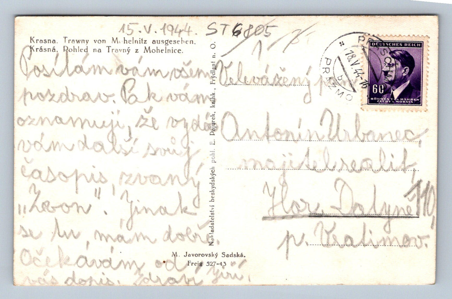 Postcard TRAVNÁ - MOHELNICE (ST6805)