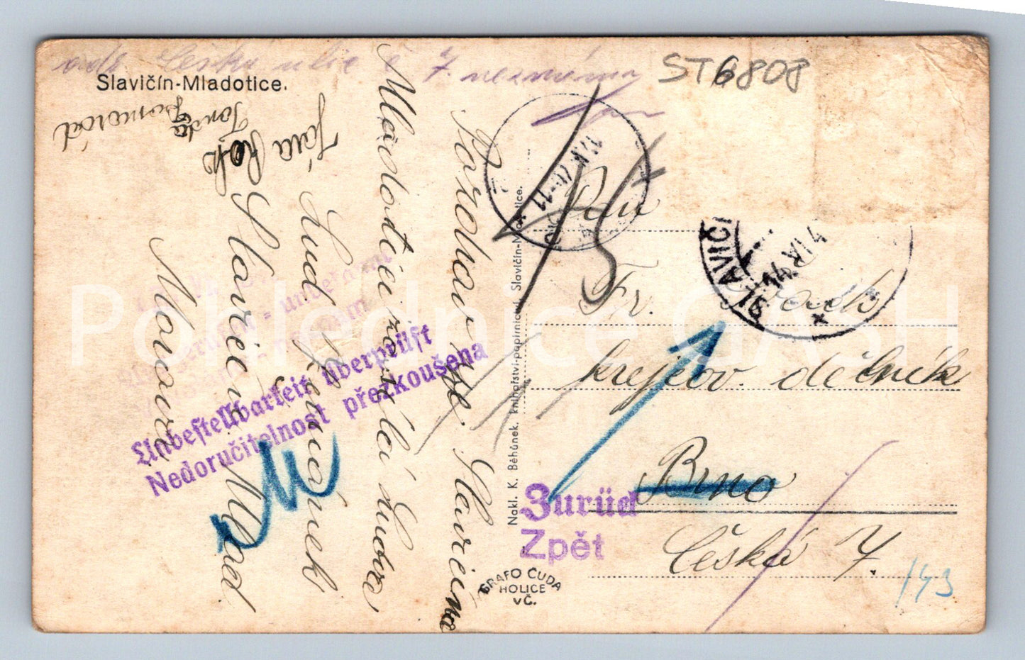 Postcard SLAVIČÍN - MLADOTICE (ST6808)
