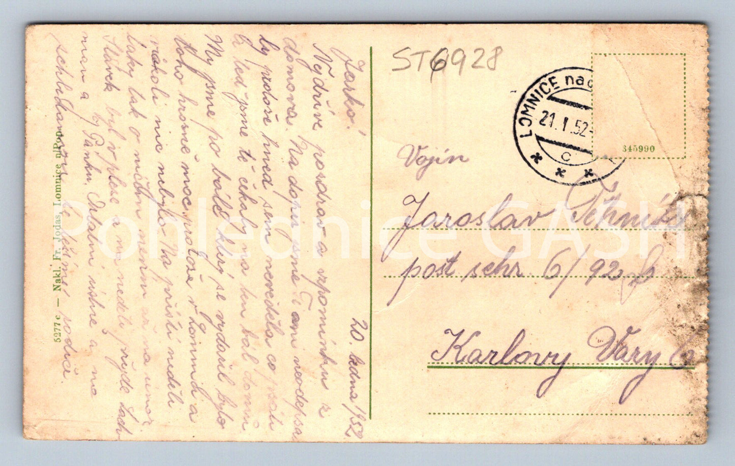 Postcard LOMNICE N. POP. (ST6928)