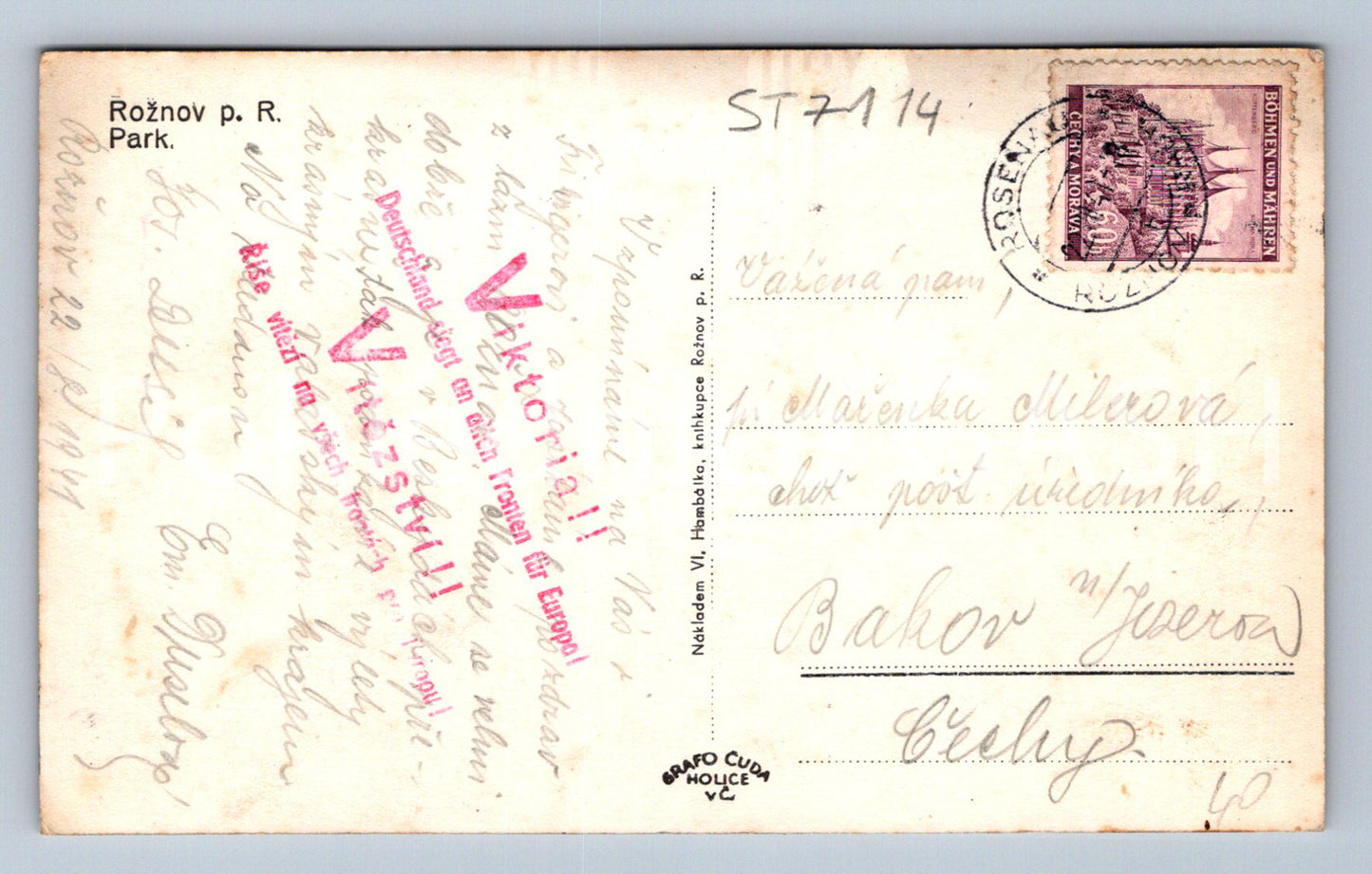 Postcard ROŽOV POD RADHOŠTĚM (ST7114)