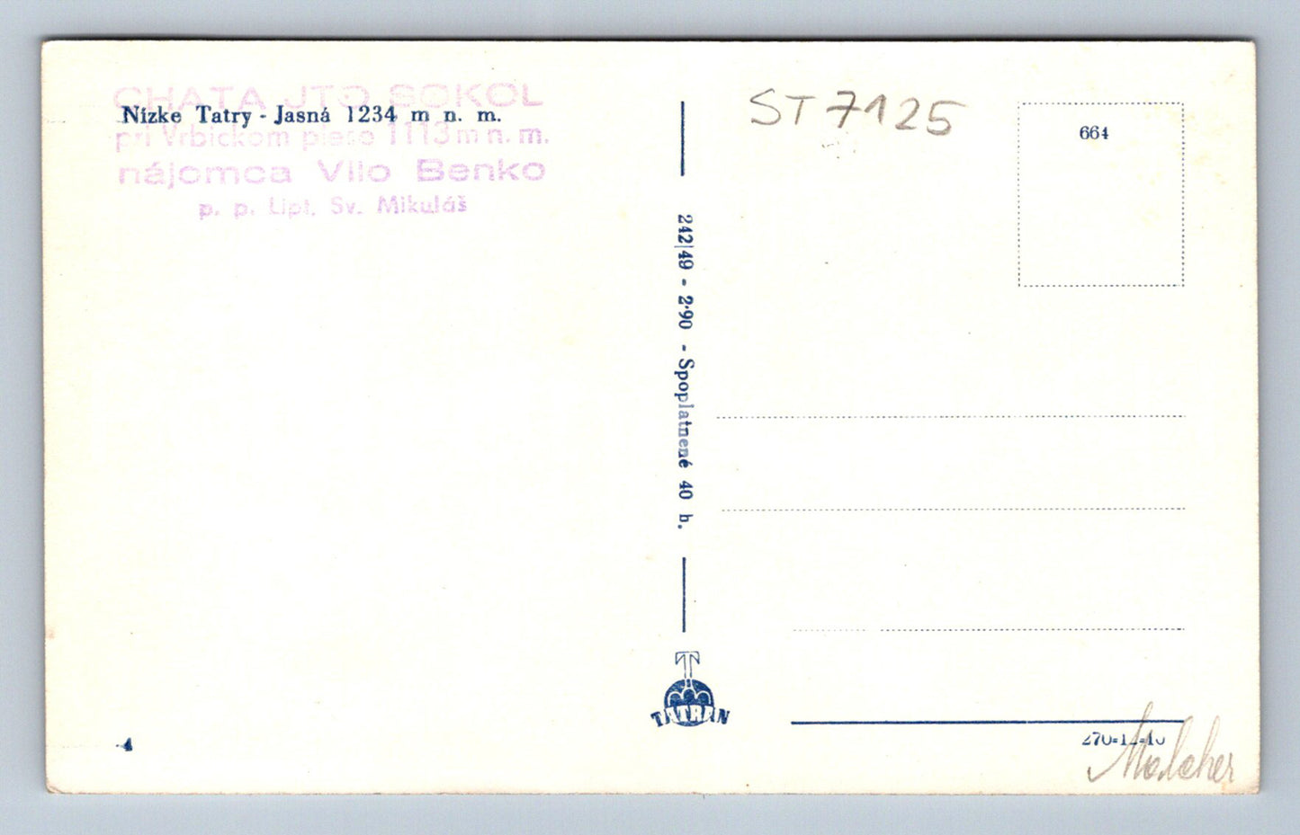 Postcard LOW TATRAS (ST7125)