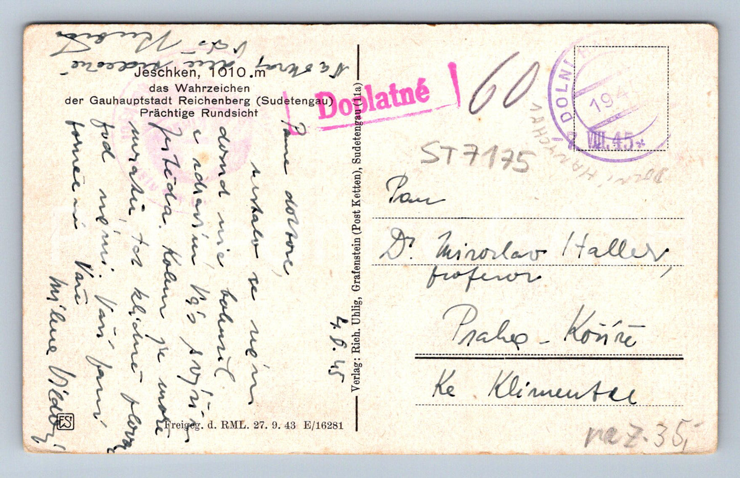 Postcard JEŠTĚD 1010 M (ST7175)