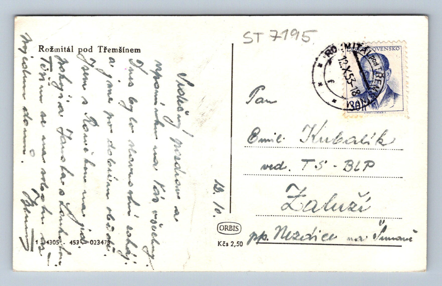 Postcard ROŽMITÁL POD TŘEMŠÍNEM (ST7195)