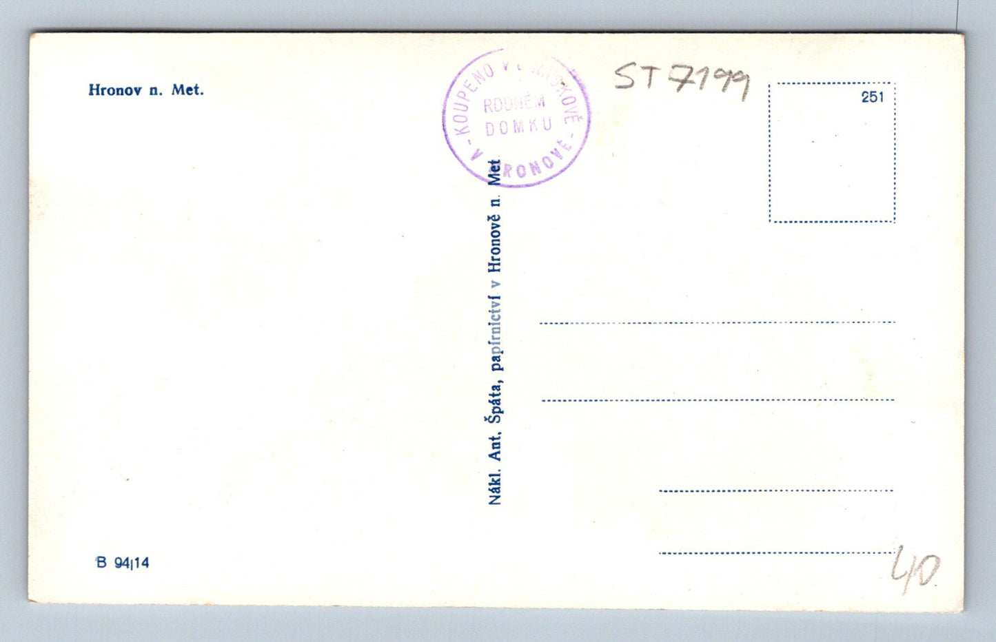 Postcard HRONOV NAD METUJÍ (ST7199)