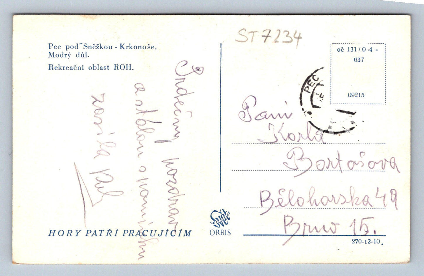 Postcard KRKONOSE (ST7234)