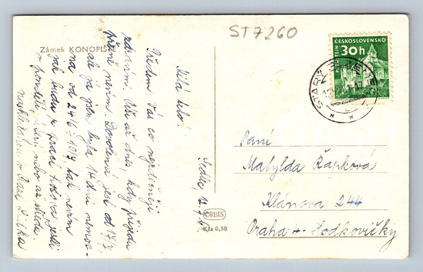Postcard KONOPIŠTĚ CASTLE (ST7260)