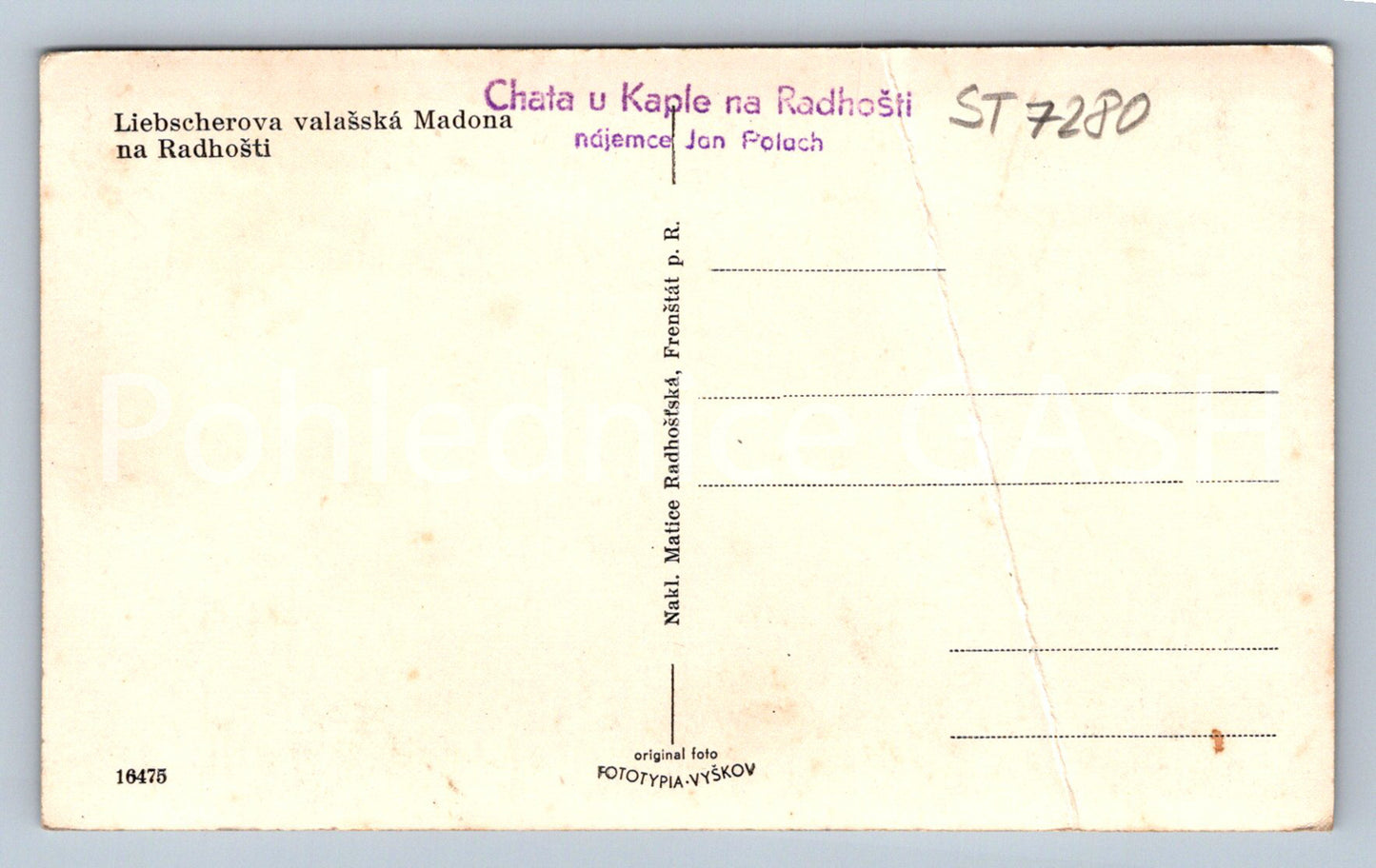 Postcard LIEBSCHER'S WALLACHIAN MADONNA AT RADHOŠT (ST7280)