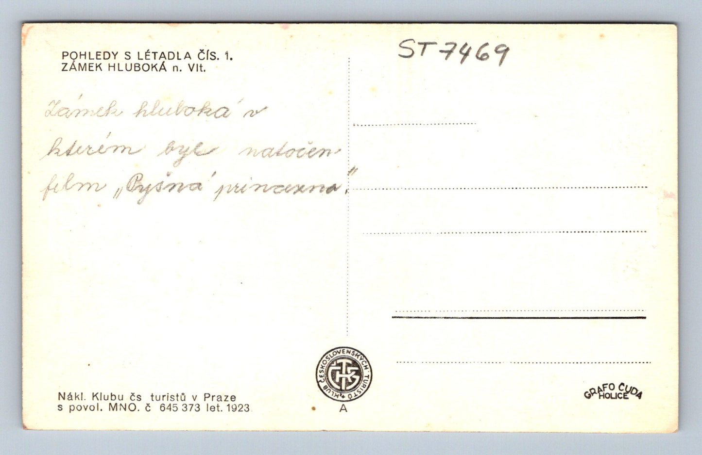 Postcard HLUBOKÁ CASTLE (ST7469)