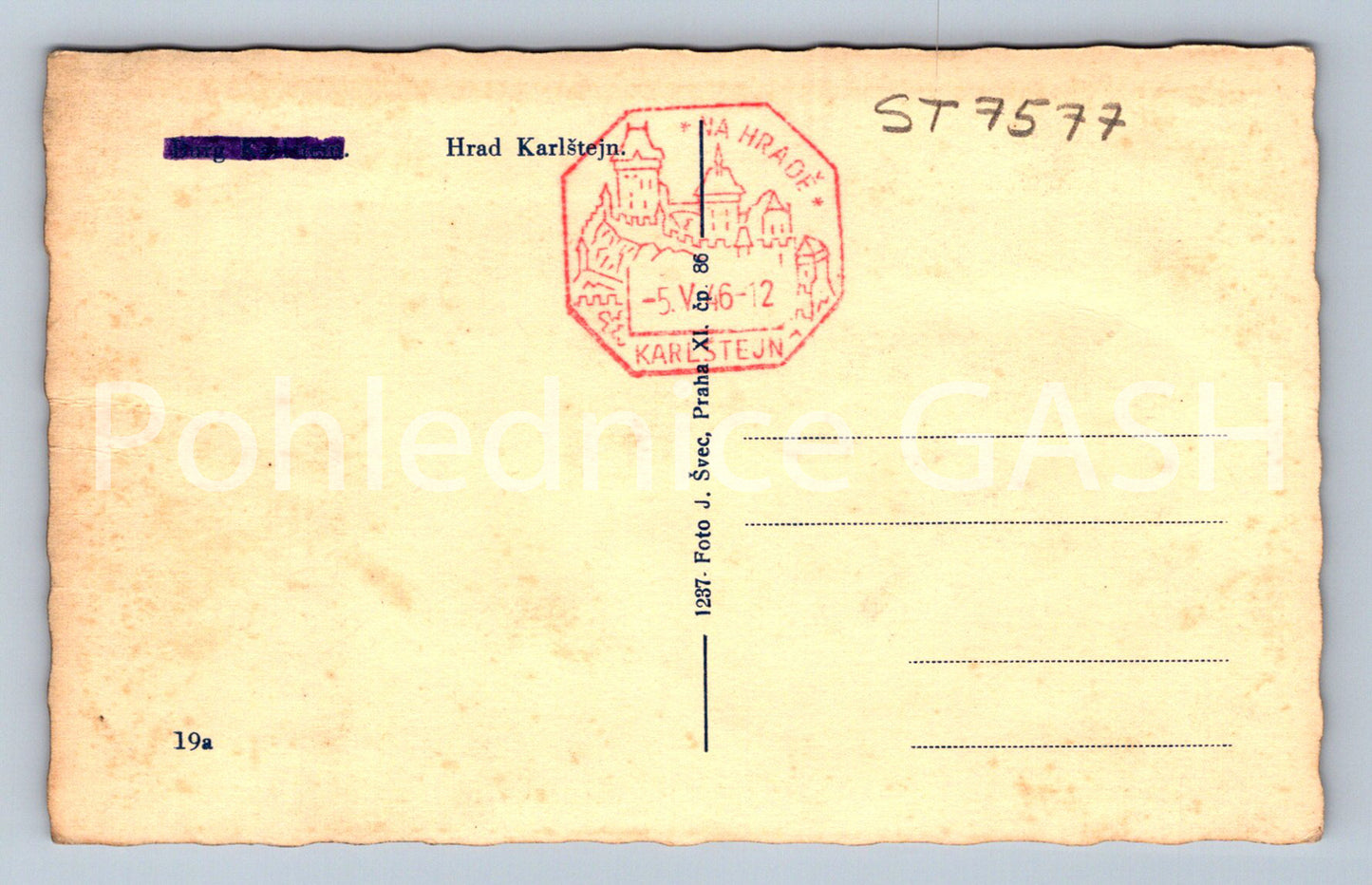 Postcard KARLŠTEJN CASTLE (ST7577)