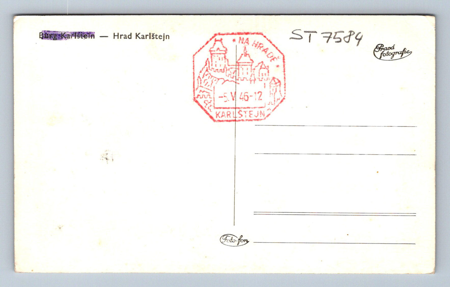 Postcard KARLŠTEJN CASTLE (ST7584)