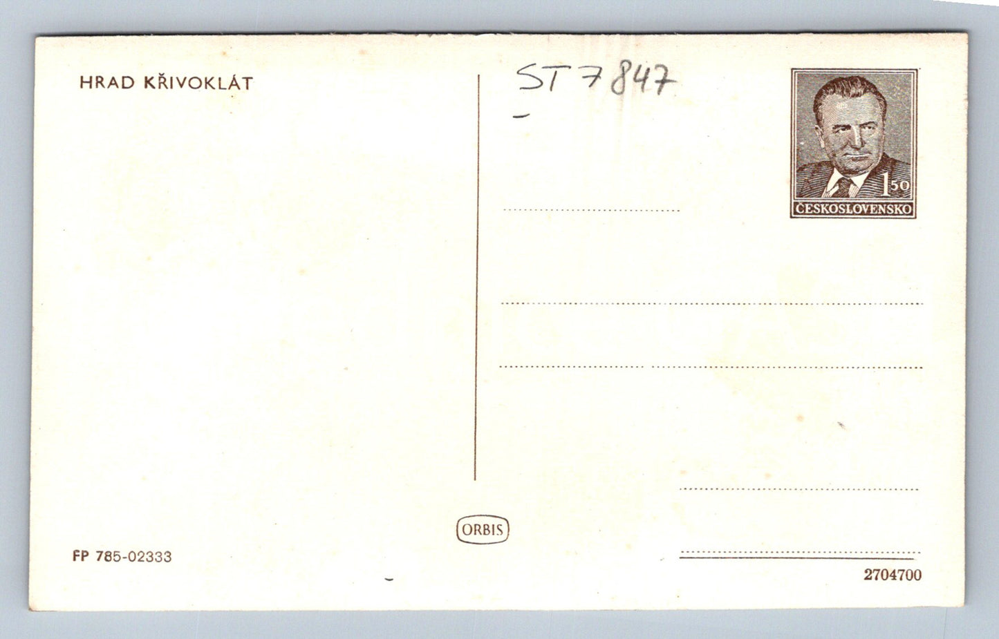 Postcard KŘIVOKLÁT CASTLE (ST7847)