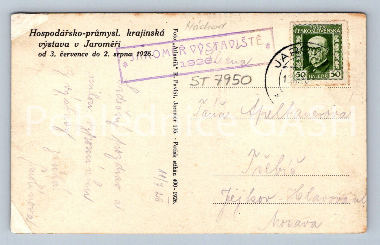 Postcard JAROMĚŘ (ST7950)