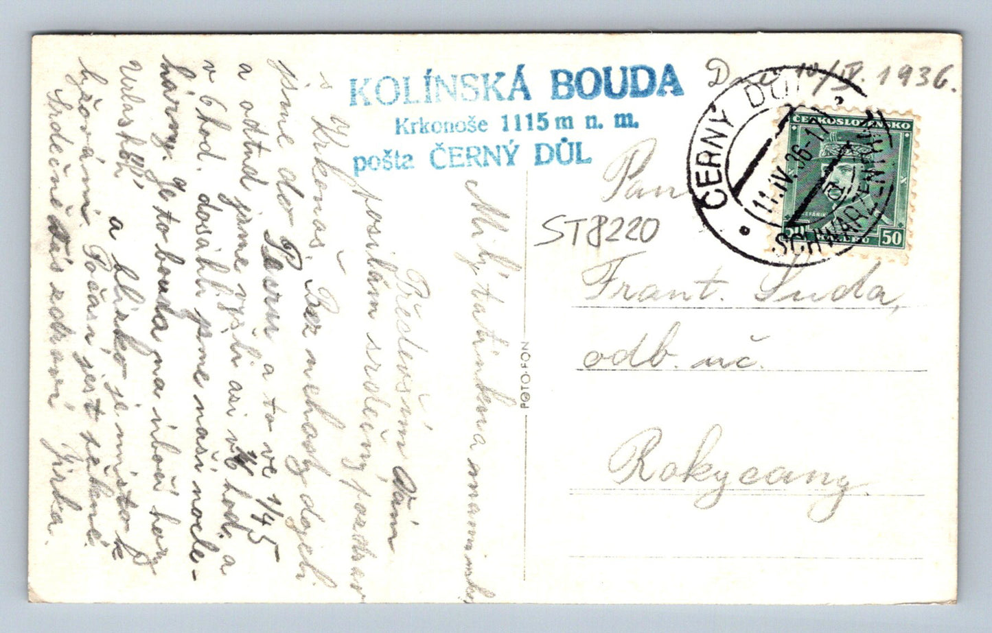 Postcard KOLÍNSKÁ BOUDA ON BOBÍ MEADOW IN KRKONÓŠÉ (ST8220)