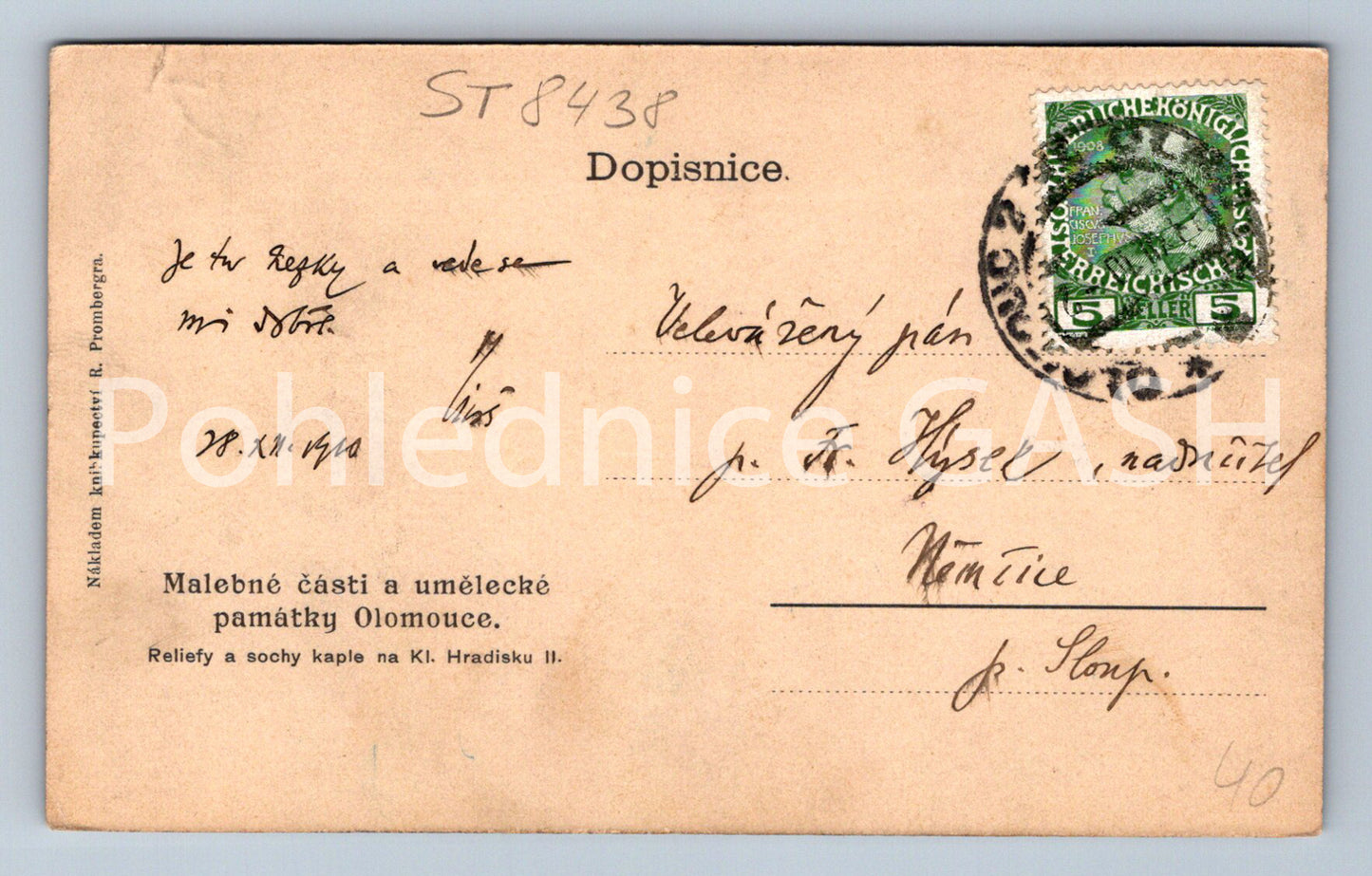 Pohlednice MALEBNÉ ČÁSTI A UMĚLECKÉ PAMÁTKY OLOMOUCE (ST8438)