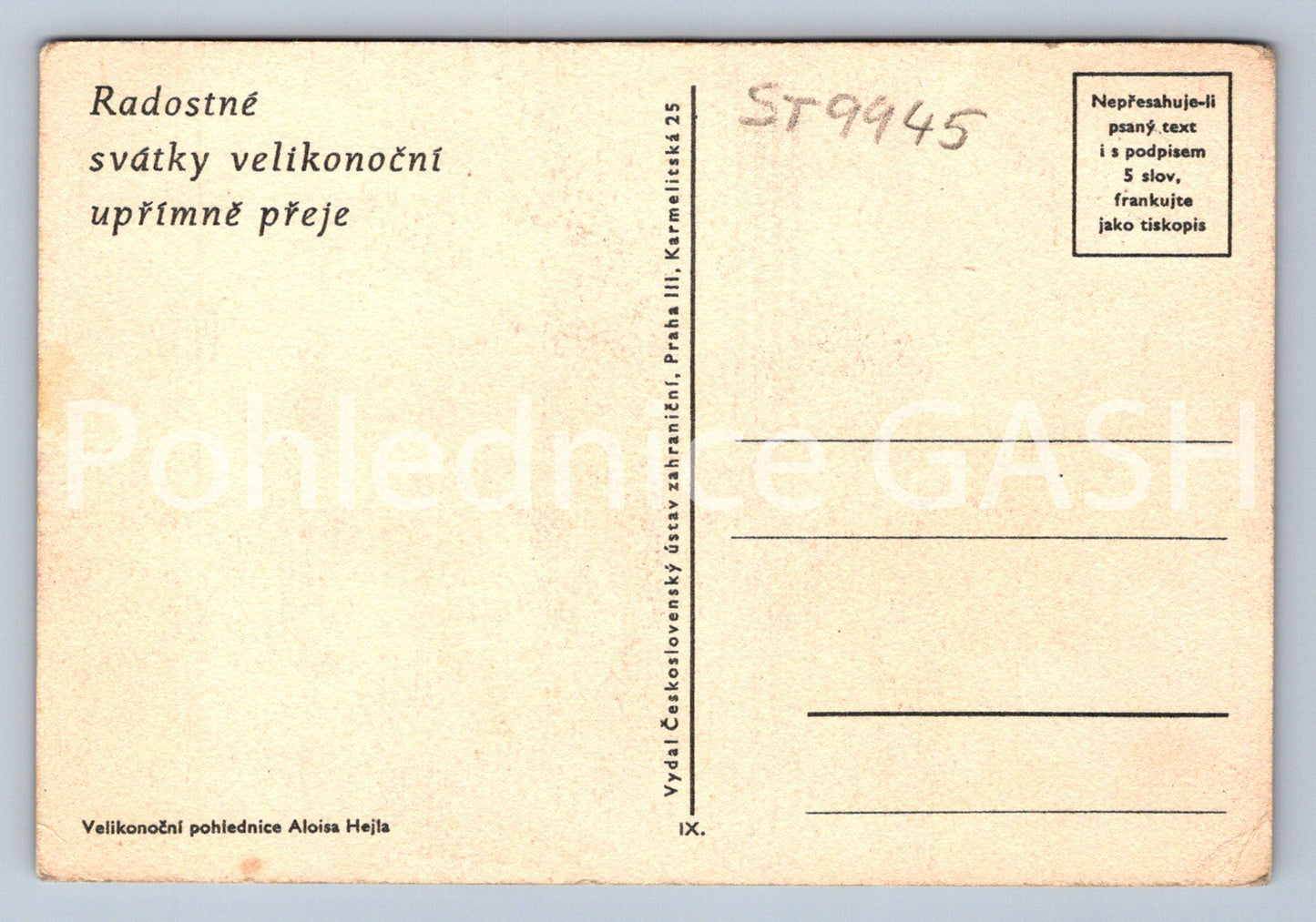 Pohlednice RADOSTNÉ SVÁTKY VELIKONOČÍ UPŘÍMNĚ PŘEJE (ST9945)