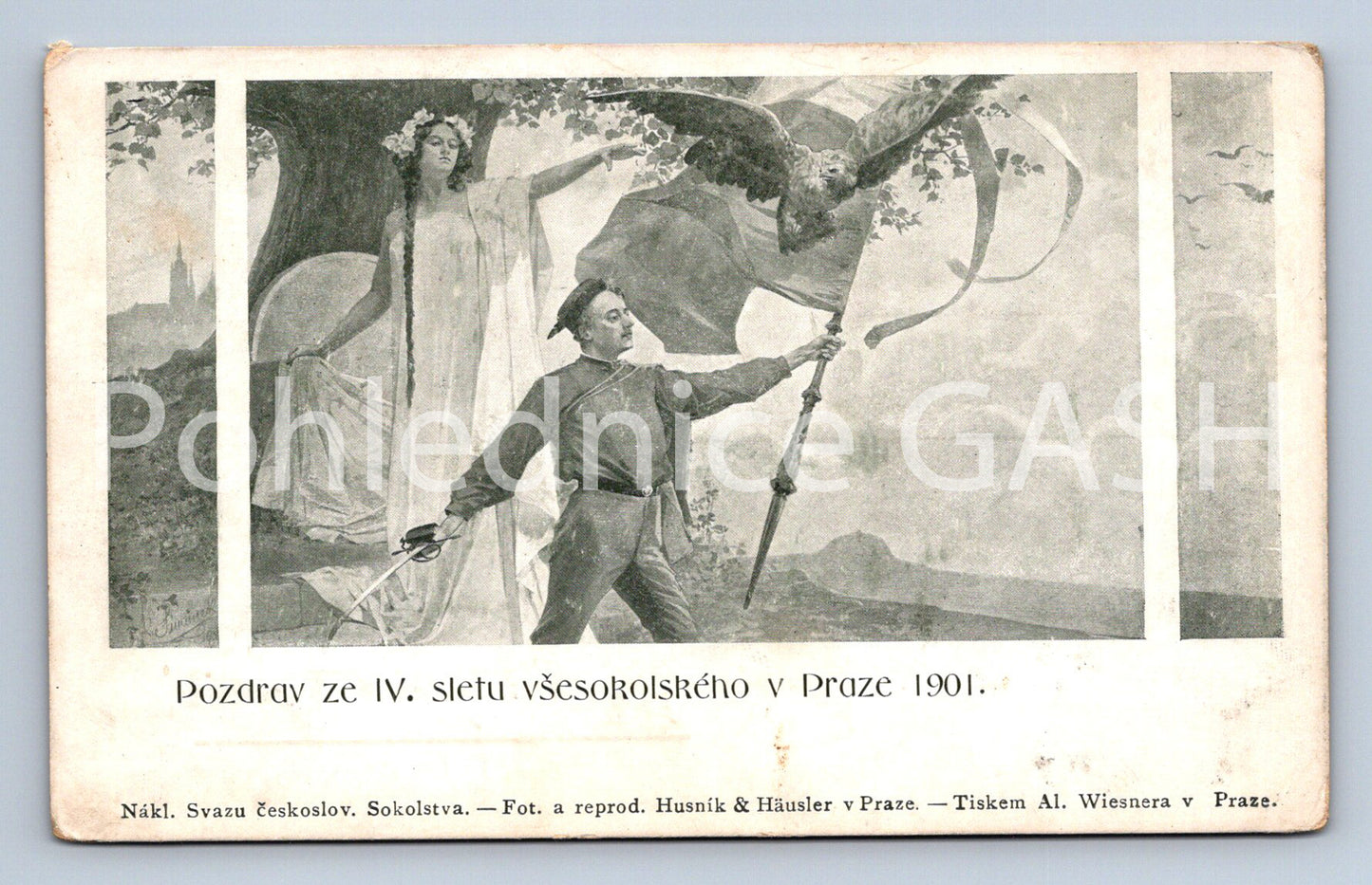 Pohlednice POZDRAV ZE IV. SLETU VŠESOKOLSKÉHO V PRAZE 1901 (ST10215)